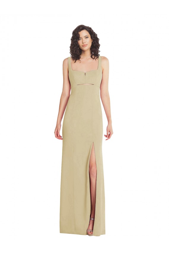 Affordable Wide Strap Slash Cutout Empire Crepe Prom Dress with Front Slit