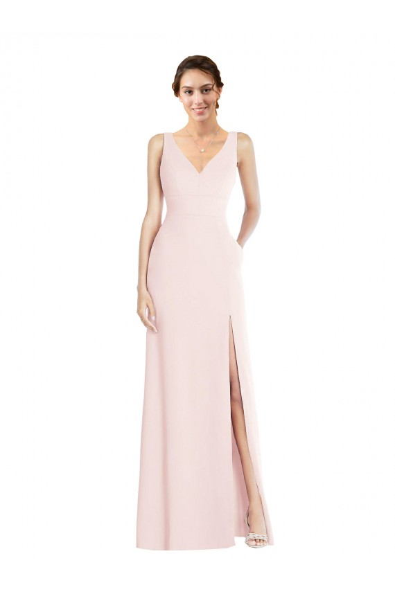 Affordable Square Neck Low Back A-Line Prom Dress with Front Slit and Pockets
