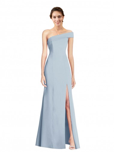 Affordable Asymmetrical Off the Shoulder Cuff Trumpet Crepe Prom Dress With Front Slit