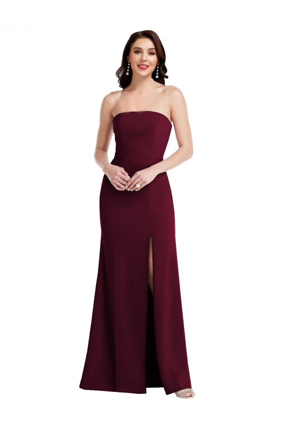 Affordable Strapless Crepe Maxi Prom Dress with Front Slit