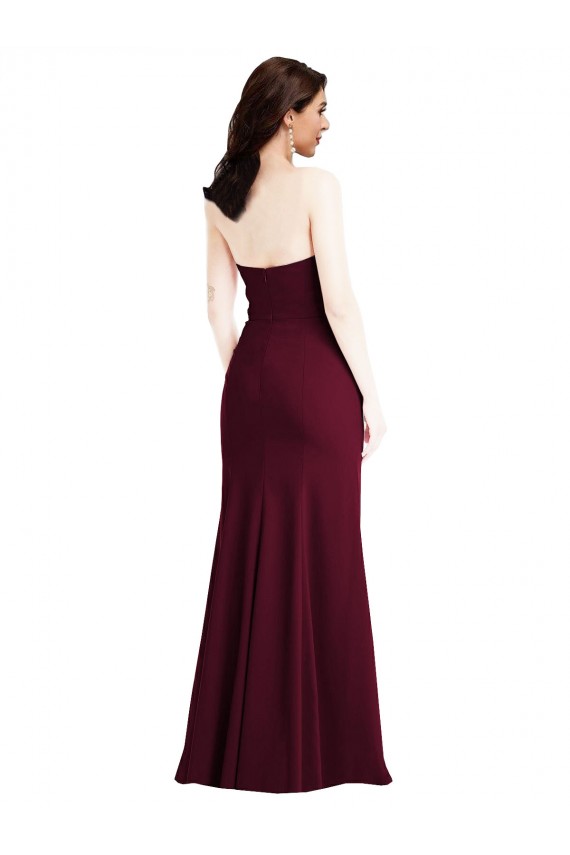Affordable Strapless Crepe Maxi Prom Dress with Front Slit