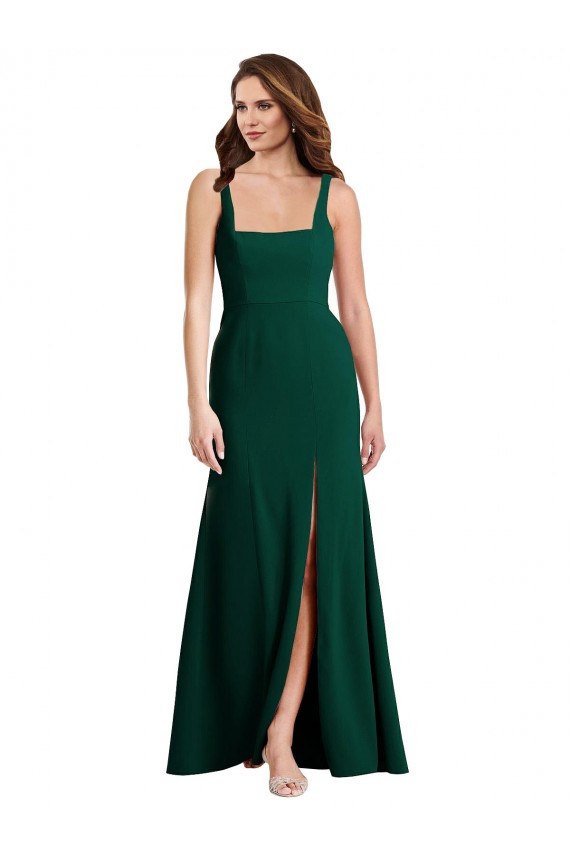 Affordable Square Neck Trumpet Maxi Prom Dress with Front Slit