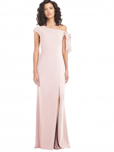 Affordable Off the Shoulder Tie Detail Trumpet Crepe Prom Dress with Front Slit