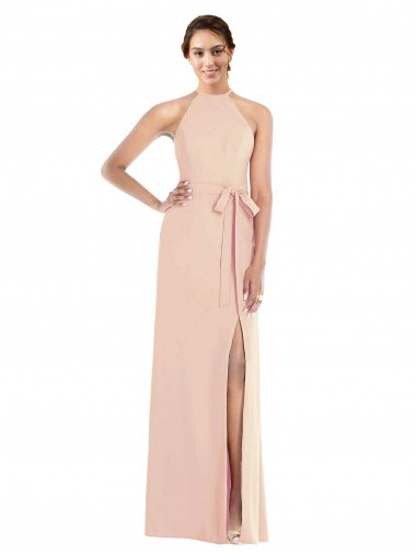 Affordable Halter Criss Cross Cutout Back Maxi Crepe Prom Dress