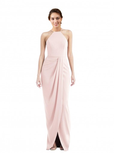 Affordable Halter Draped Tulip Skirt Maxi Prom Dress
