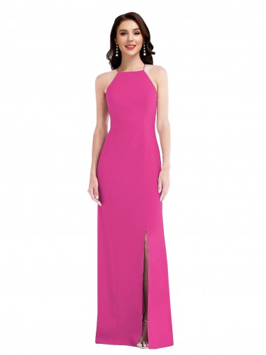 Affordable Open Back High Neck Halter Trumpet Crepe Prom Dress
