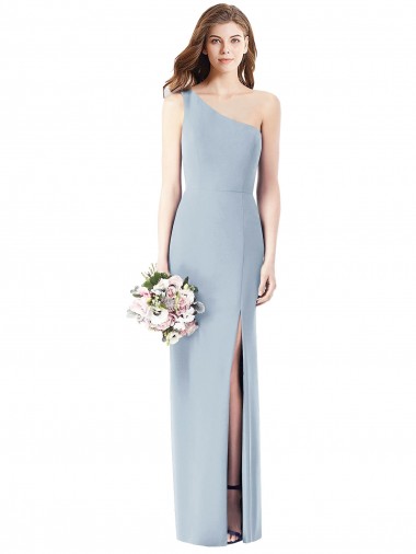 Affordable One Shoulder Crepe Trumpet Prom Dress with Front Slit