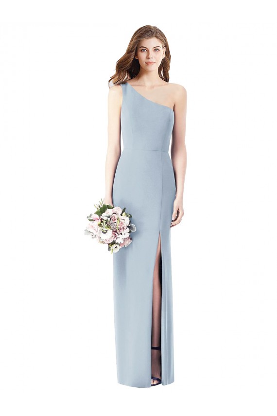 Affordable One Shoulder Crepe Trumpet Prom Dress with Front Slit