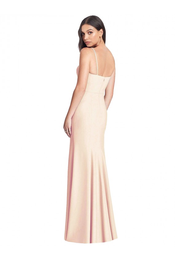 Affordable Seamed Bodice Crepe Trumpet Prom Dress with Front Slit
