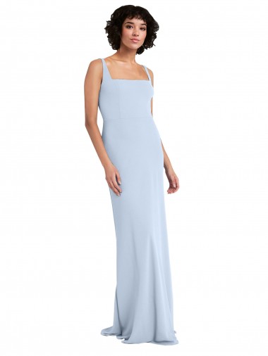 Affordable Slim Square Neck Fit and Flare Full Length Stretch Crepe Prom Dress
