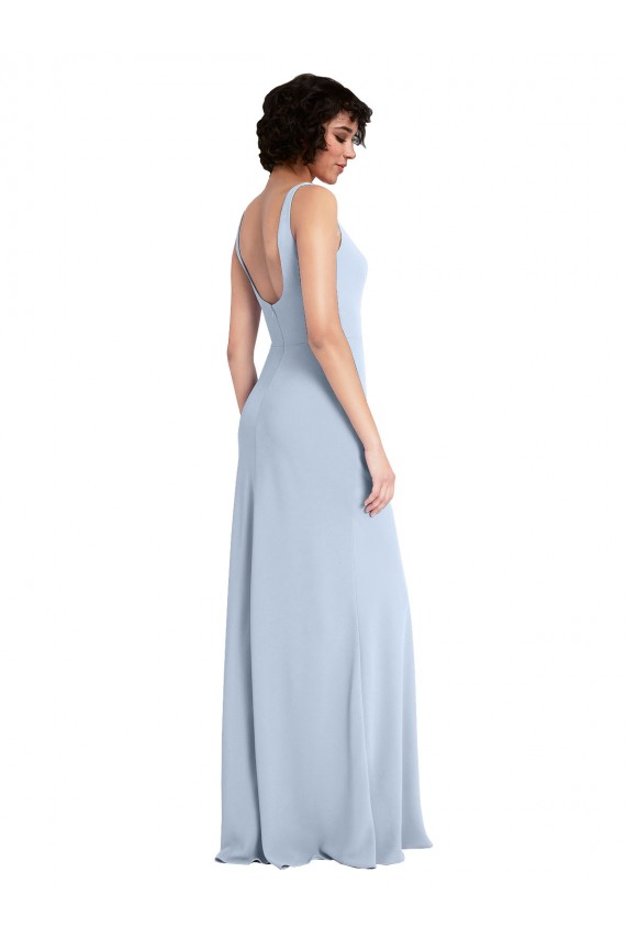 Affordable Slim Square Neck Fit and Flare Full Length Stretch Crepe Prom Dress