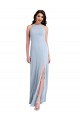Affordable Fit and Flare High Neck Crepe Prom Dress with Side Slit