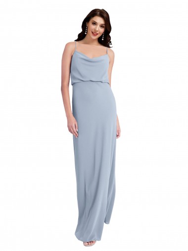 Affordable Draped Cowl Neck Long Crepe Prom Dress with Spaghetti Straps