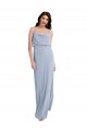 Affordable Draped Cowl Neck Long Crepe Prom Dress with Spaghetti Straps