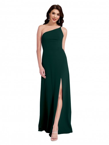 Affordable A-Line Slim One Shoulder Crepe Prom Dress with Asymmetrical Straps and Side Slit