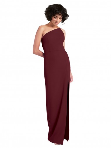 Affordable Sleek One Shoulder Long Crepe Prom Dress with Daring Slit