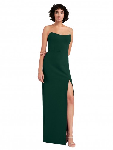 Affordable Scooped Strapless Neckline Crepe Prom Dress with Side Slit