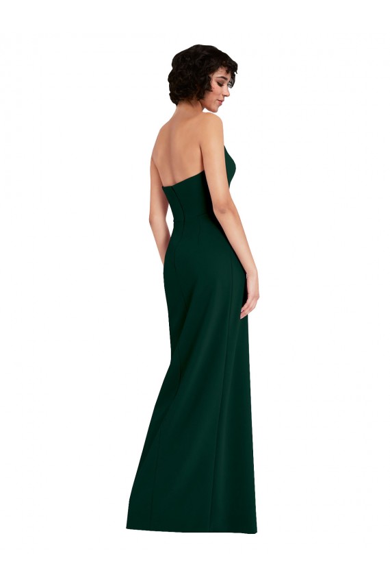 Affordable Scooped Strapless Neckline Crepe Prom Dress with Side Slit