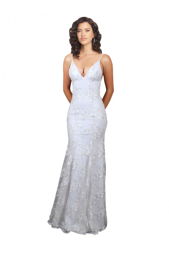 Affordable V-Neckline Backless Floral Patterned Sequin Formal Prom Dress