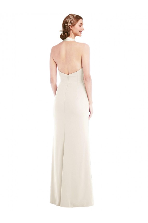 Affordable Halter Tuxedo Maxi Prom Dress with Front Slit