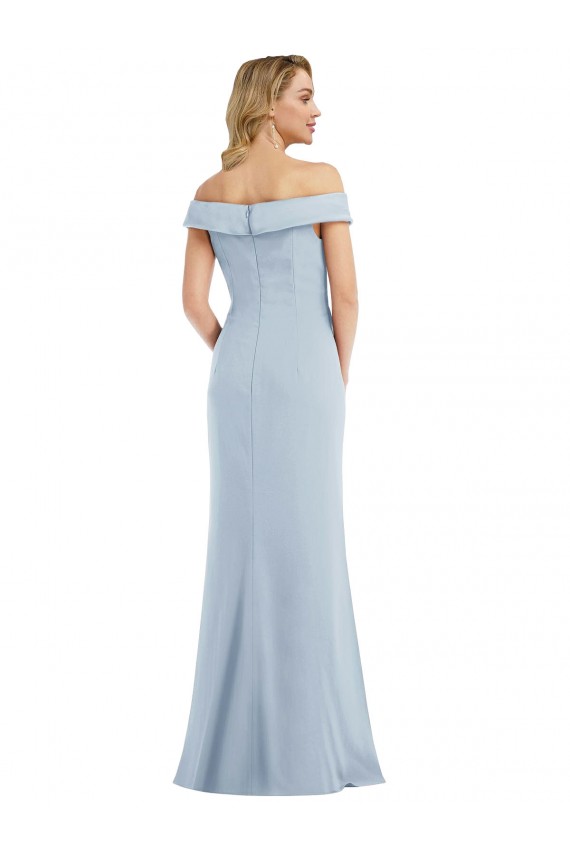 Affordable Off the Shoulder Tuxedo Maxi Prom Dress with Front Slit