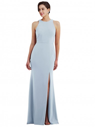 Affordable Cutout Open Back Halter Maxi Crepe Prom Dress with Scarf Tie