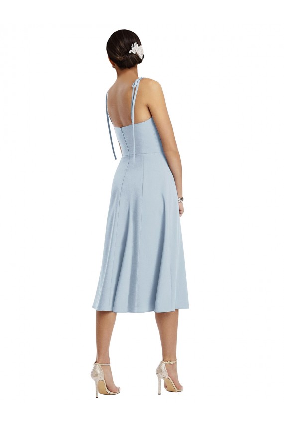 Affordable Midi Cocktail Length Bustier Crepe Prom Dress with Back Bow Straps