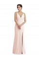Affordable Skinny Strap Deep V-Neck Trumpet Crepe Prom Dress with Front Slit