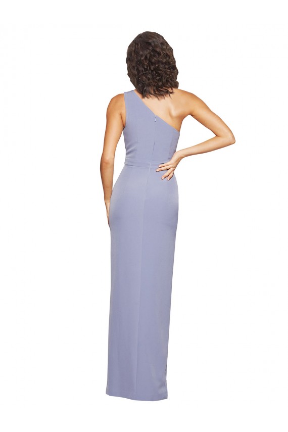 Affordable Floor Length One Shoulder Crepe Prom Dress with Pencil Skirt and Side Split