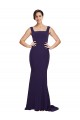 Affordable Square Neck Long Sweep Train Crepe Prom Dress with Thick Straps