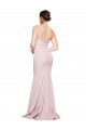 Affordable Straight Neck Long Strapless Crepe Prom Dress with Soft Tulle Overlay and Small Train