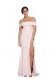 Affordable Off Shoulder Long Crepe Prom Dress with Straight Neckline and Side Split