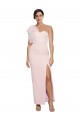 Affordable One Shoulder Tulle Overlay Sweetheart Neckline Long Crepe Prom Dress with Thigh Split