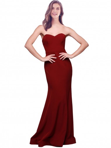 Affordable Long Full Length Sweetheart Slim Crepe Prom Dress with Strapless Bodice