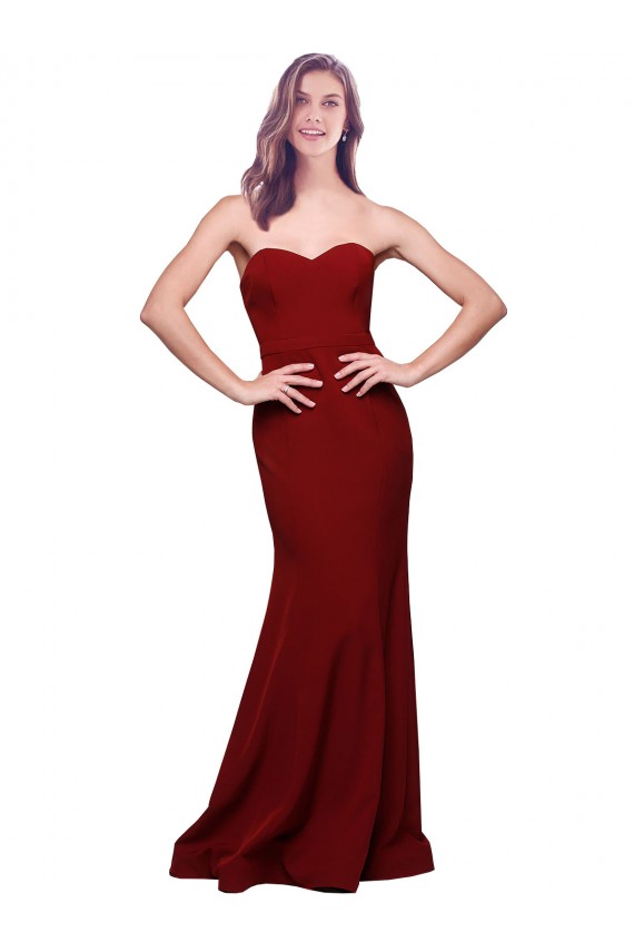 Affordable Long Full Length Sweetheart Slim Crepe Prom Dress with Strapless Bodice