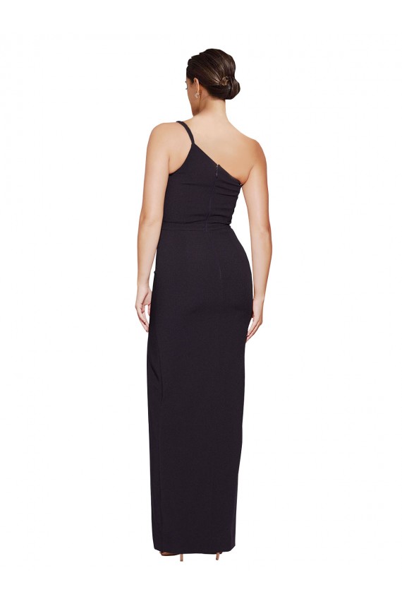Affordable Long Floor Length Crepe Prom Dress with Side Split and One Strap