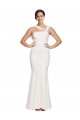 Affordable Full Length Square Neck Crepe Prom Dress with Asymmetrical Straps and Bow Back