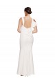 Affordable Full Length Square Neck Crepe Prom Dress with Asymmetrical Straps and Bow Back