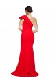 Affordable One Shoulder Long Sweep Train Crepe Prom Dress with Thigh High Split
