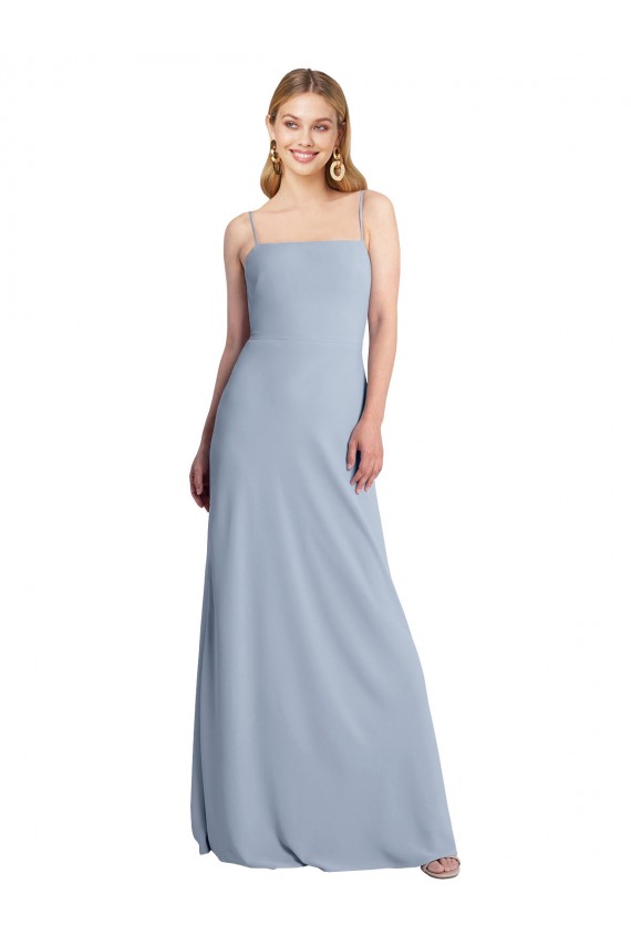 Affordable Straight Neckline Crepe Slip Prom Dress with Strappy Back