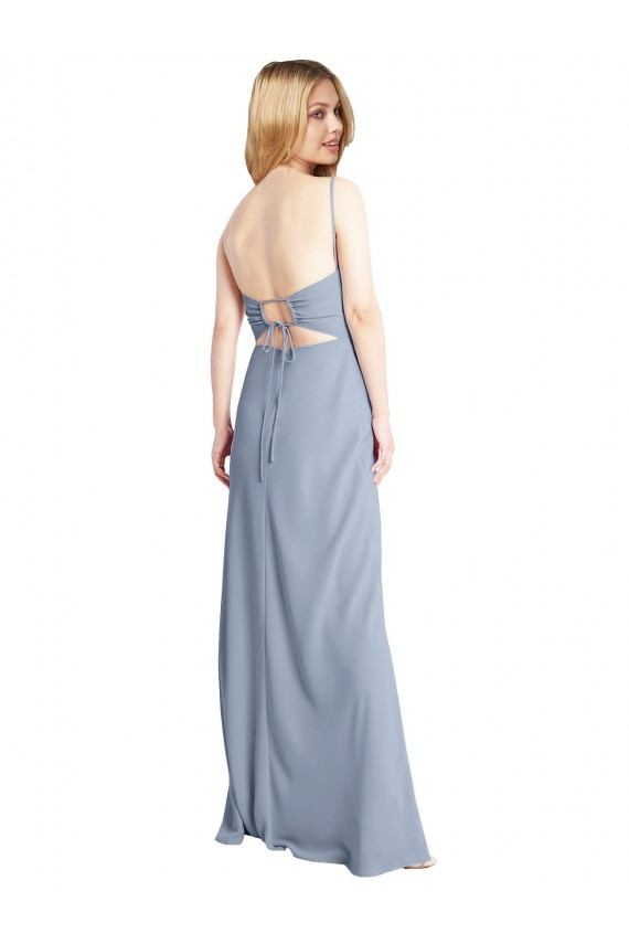 Affordable Straight Neckline Crepe Slip Prom Dress with Strappy Back