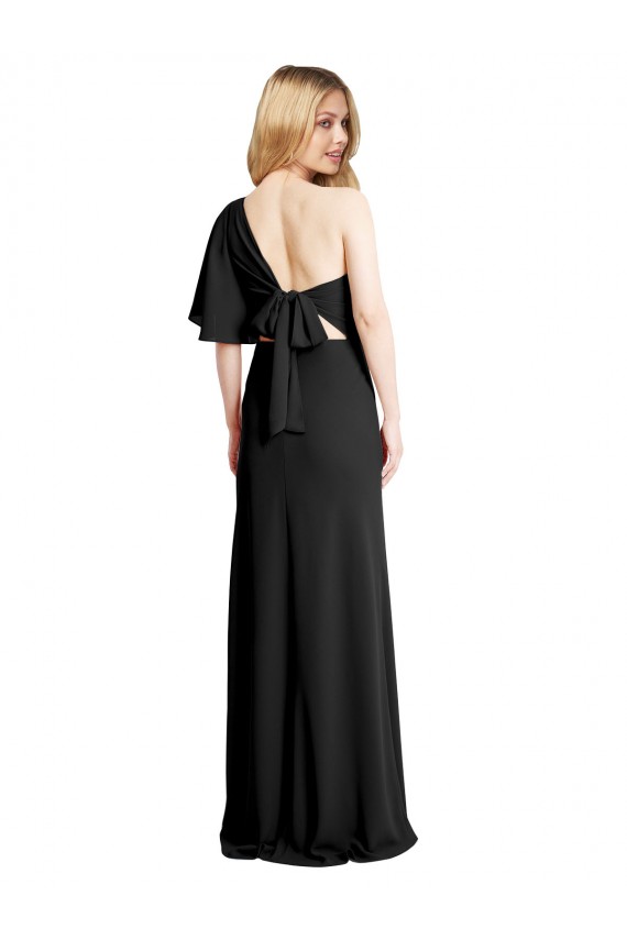 Affordable Pleated One Shoulder Flutter Sleeves Slim Crepe Prom Dress