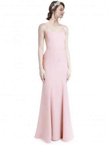 Affordable Square Neck Criss Cross Open Back Slim Crepe Prom Dress with Spaghetti Straps