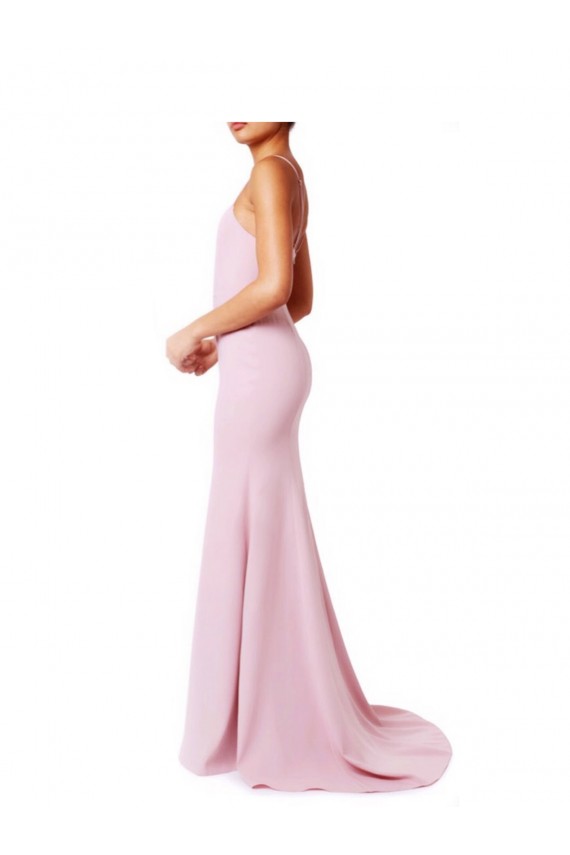 Affordable Square Neck Criss Cross Open Back Slim Crepe Prom Dress with Spaghetti Straps