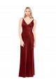Affordable Full Length Long Stretch Satin Slip Prom Dress V-Back
