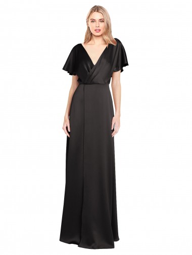 Affordable Cap Sleeves Open Back Long Stretch Satin Prom Dress