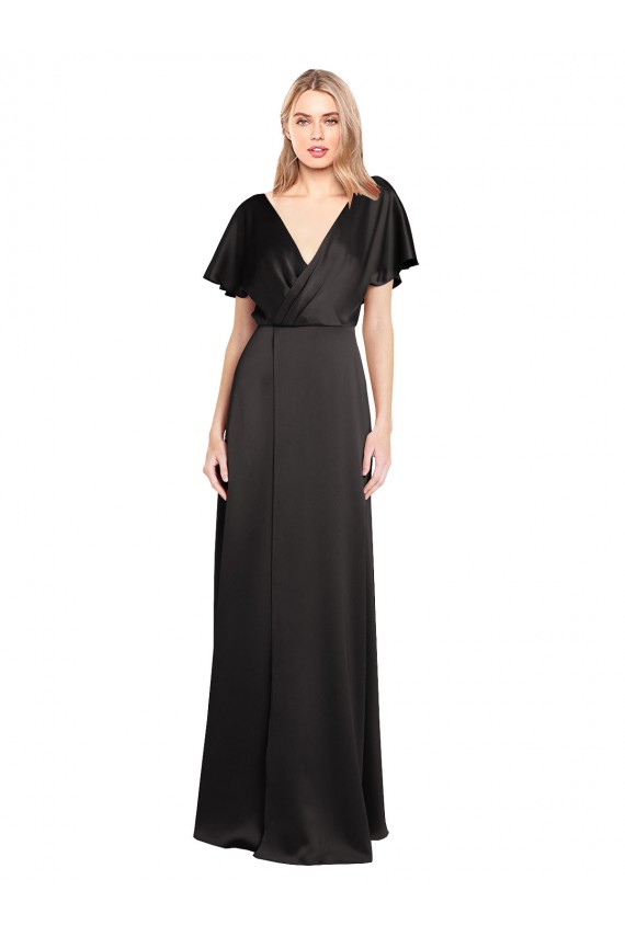 Affordable Cap Sleeves Open Back Long Stretch Satin Prom Dress