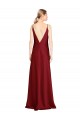 Affordable Floor Length Deep V-Back Stretch Satin Prom Dress with Front Slit