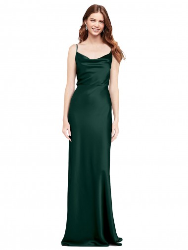 Affordable Fitted Cowl Neck Long Stretch Satin Slip Prom Dress with V-Back