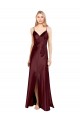 Affordable Sleek Spaghetti Straps V-Neck Stretch Satin Prom Dress with Center Front Slit